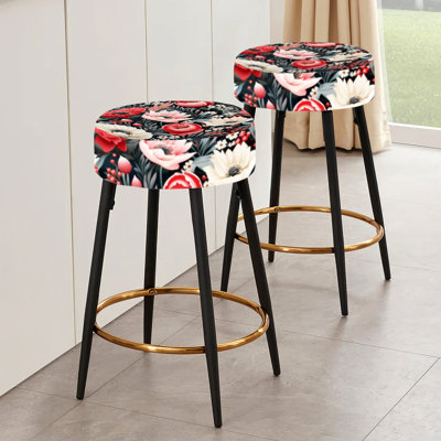 Ensemble de 2 tabourets de bar rétro avec motif floral rose coquelicot