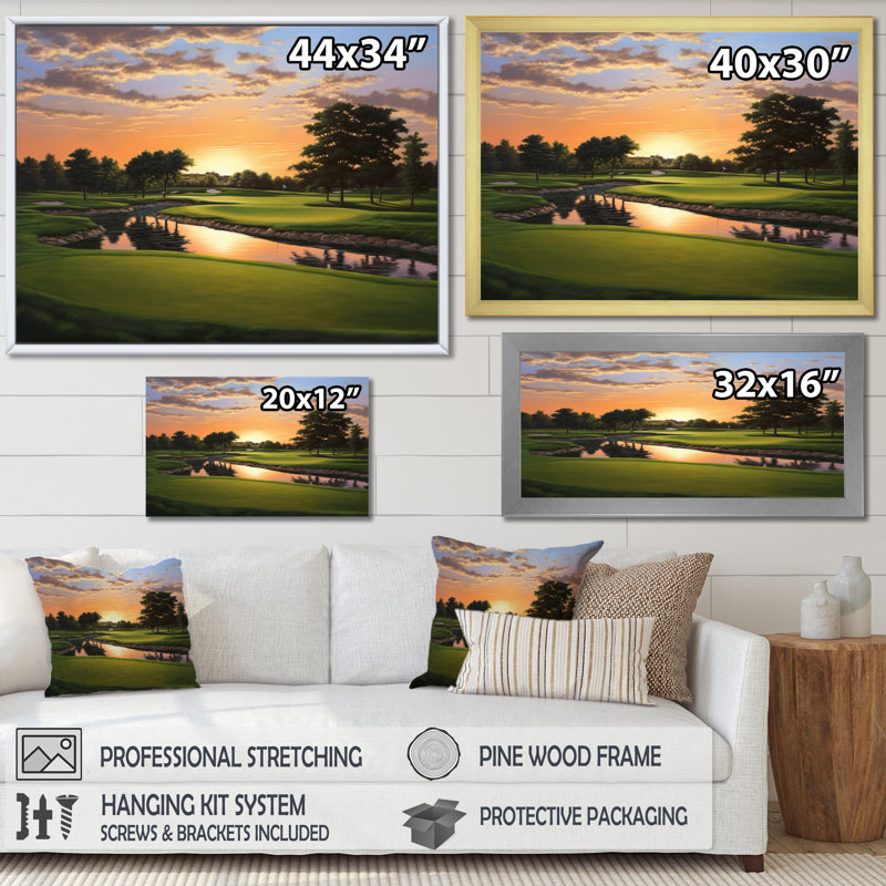 «Golf Dawn On The Put II» - art mural golf, Cadre simple noir, H 30 po x l 40 po x P 1,5 po