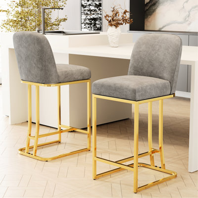 2pcs 360° Rotating Bar Chairs, Grey+gold Appearance, Comfortable Padding, Build, Suitable For Bars, Restaurants, Kitchen Counters, Offices, Quick Inst
