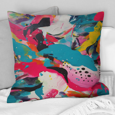 Pink And Turquoise Abstract Enigma III - Abstract Printed Throw Pillow