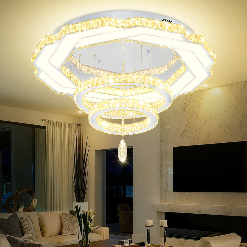 Lustre en cristal de 81 cm de diamètre, plafonnier DEL encastré