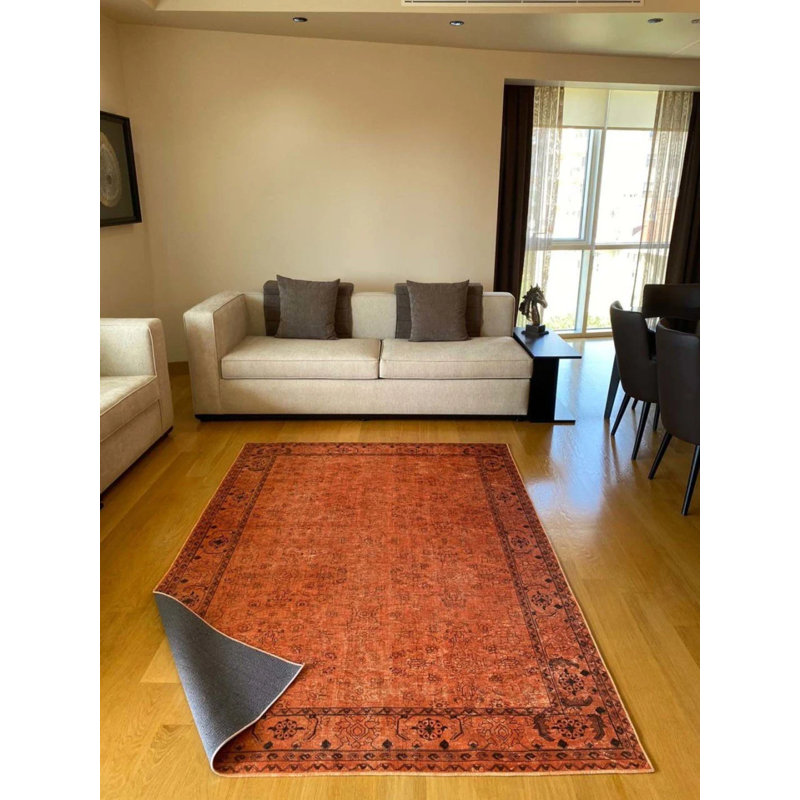 Coton à imprimé numérique oriental orange Toscana; Tapis chenille antidérapant, Rectangle 3 pi 3 po x 4 pi 11 po