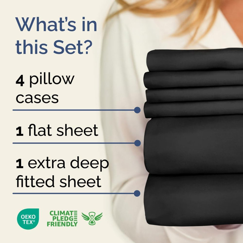 6 Piece Extra Deep Pocket Sheet Set, Cooling & Breathable Bed Sheets, Soft Hotel Luxury Bedding, Fits 18–24 Inch Mattress