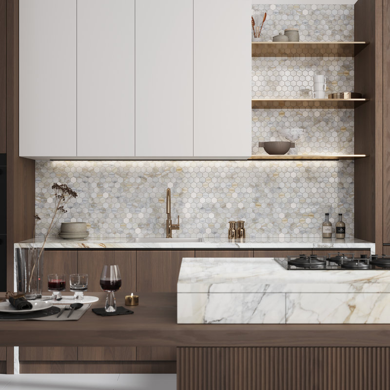 Serena 12 x 12 Calacatta Gold Polished Marble Mosaic Hexagon Tile (4.83 Sq Ft/Case) - 5 Pack