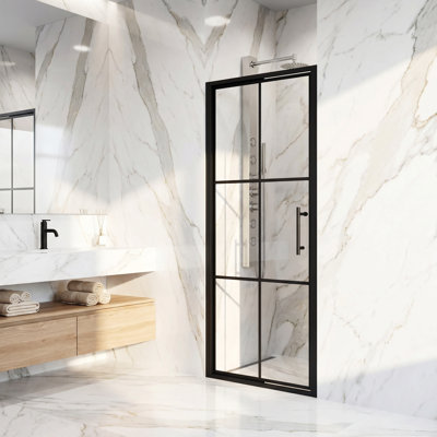 Porte de douche à cadre pivotant avec grille de 5/16 po Astoria l 32 po x H 76 po