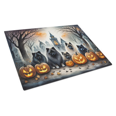 Keeshond Spooky Halloween Glass Cutting Board Large