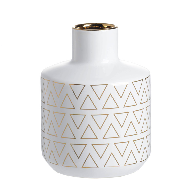 D5.9X7.9" Round White/Gold Vase