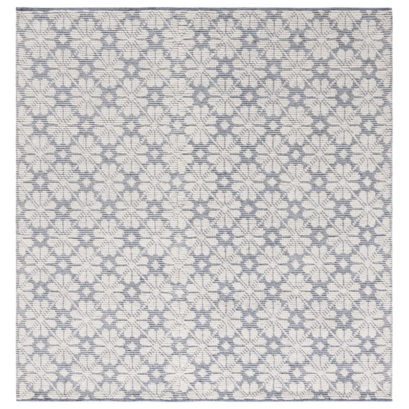 Sharene Floral Handwoven Wool Blue/Ivory Area Rug, Square 6'