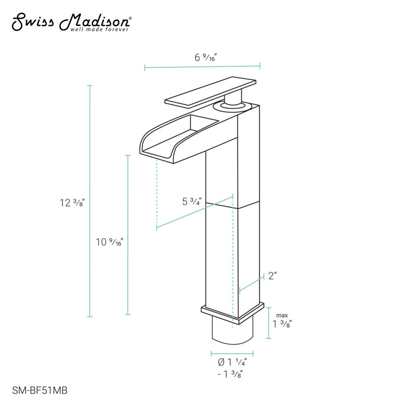 Concorde Single Hole, Single-Handle, High Arc Waterfall, Bathroom Faucet, Matte Black