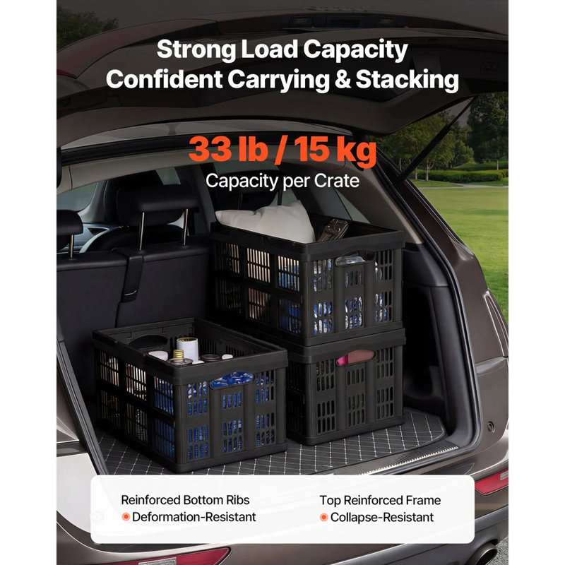 45l Plastic Collapsible Storage Bins, 3-pack Stackable Folding Storage Crates With Handles, Holds 33 Lbs Per Bin, Foldable Heavy Duty Containers, Space-saving Baskets For Home Organizing