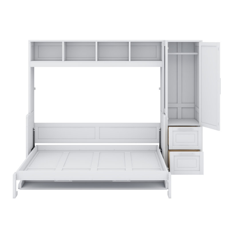 Lit escamotable Murphy avec placard et tiroirs, Blanc