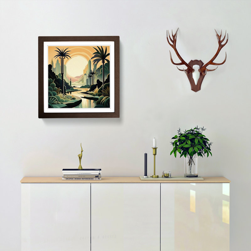 Landscape Deco No.9 - Single Picture Frame Print on Wood, Walnut
