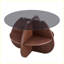 Table basse à structure en croix avec plateau en verre trempé gris et rangement en forme de ventilateur en noyer pour le salon, petits espaces