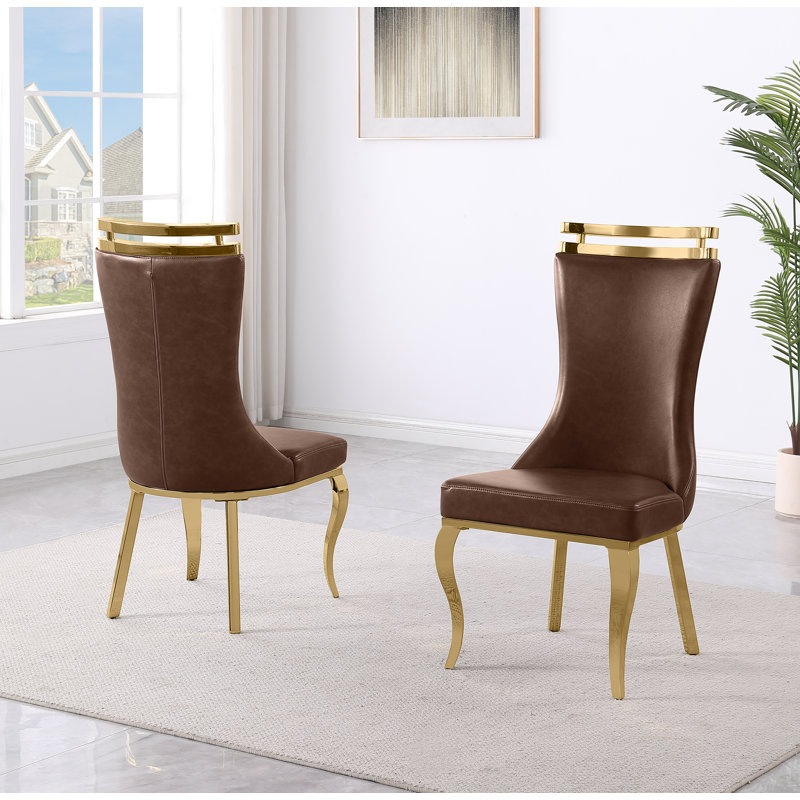 Chaises de salle à manger Leathaire avec structure chromée, Moka