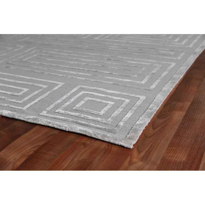 Metro-Velvet Hand Knotted Geometric Area Rug in Silver, Rectangle 9' x 12'