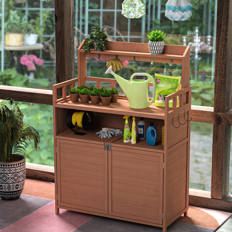 Table de jardinage extérieure avec armoire et banc de rempotage en bois de sapin massif Weather