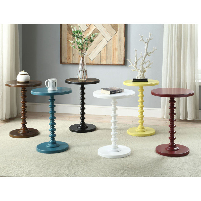 Red Round Wooden Side Table, Red