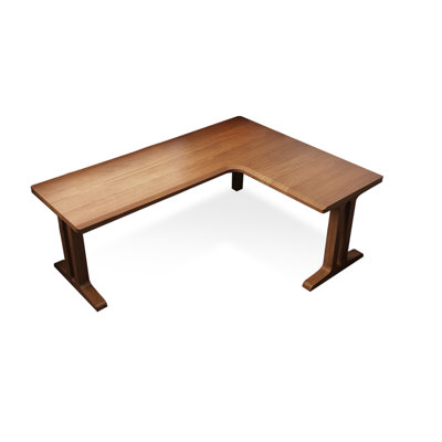 Bureau en bois massif en forme de L brun noisette