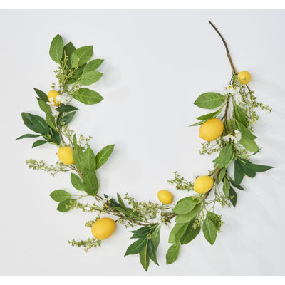 63" Lemon, Green Leaves & White Flowers Garland