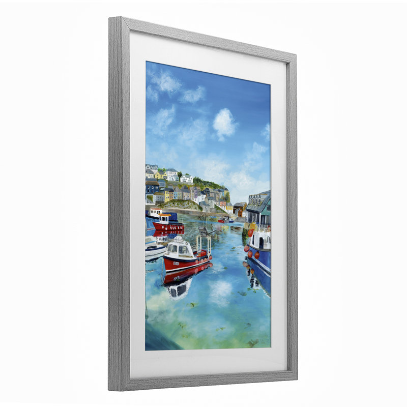 Mevagissey Harbor Reflections, reproduction d'art sous verre, conception de Georgie Harrison, H 20 po x l 14 po