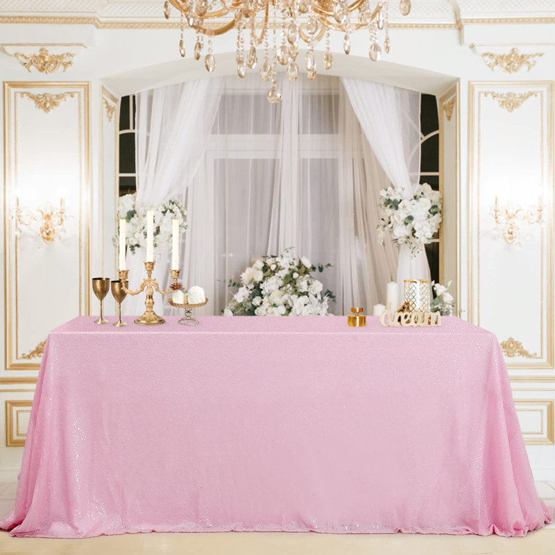 90X132 Inch Tablecloth Pink Sequin Tablecloth