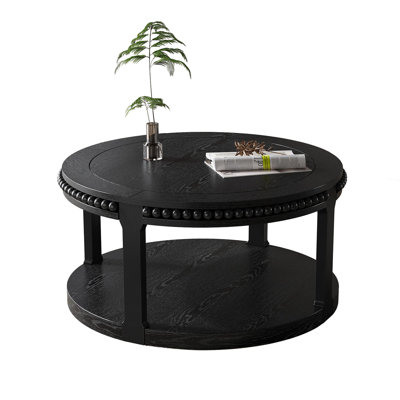 31.5 Inch Solid  Round  Table For Living Room,2-Tier  Wood Desktop With Storage Shelf Modern Design Home Furniture