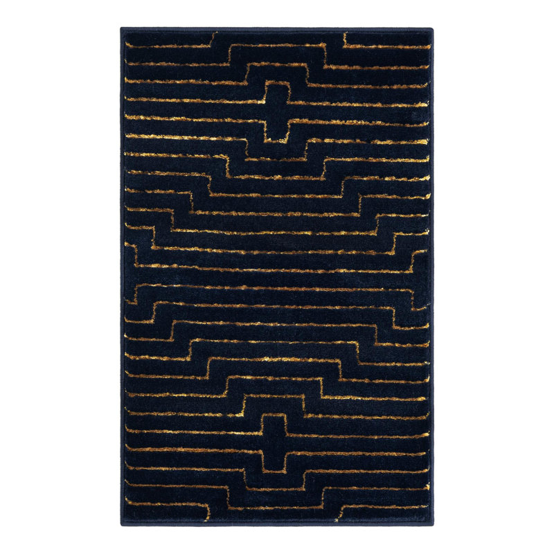 Tapis Latitude Run® Mirage Nikica Bleu marine et or Latitude, Rectangle 2 pi x 3 pi 1 po