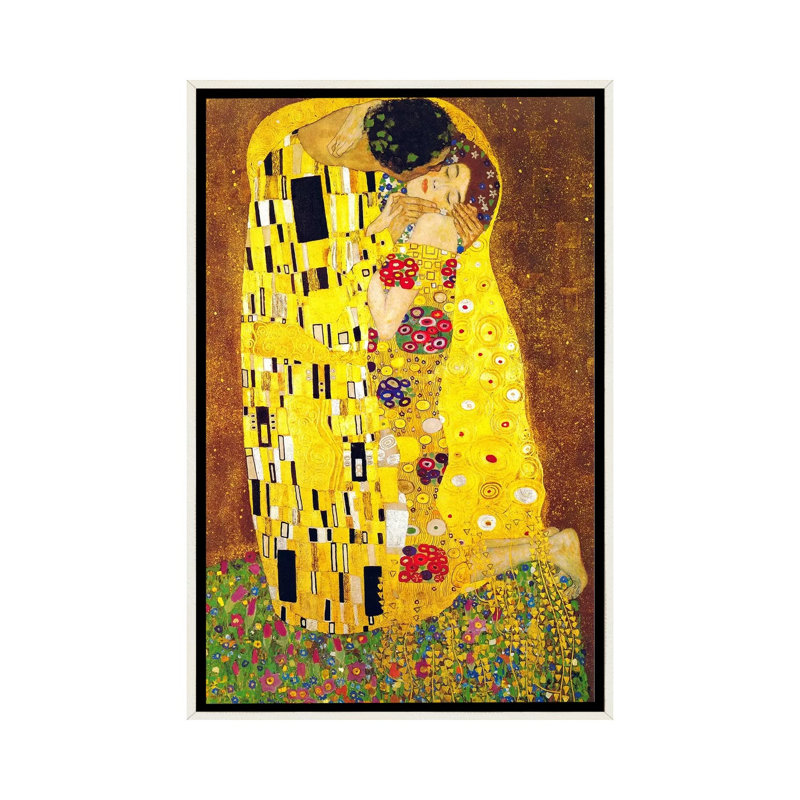 « the baiser » par gustav klimt,-print, H 40 po x l 26 po x P 1,5 po, Encadrement blanc vieilli