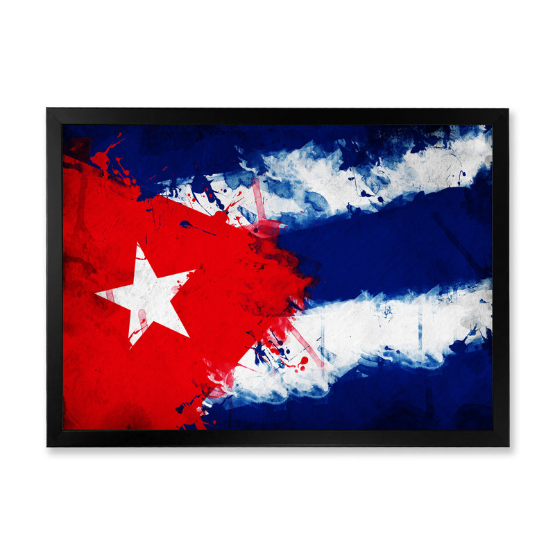 Abstrait drapeau cubain - reproduction de cadre photo sur toile, Impression noire sur toile encadrée