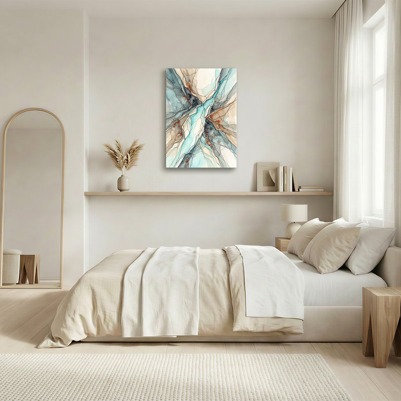 Art abstrait bleu sarcelle et aquarelle, 24"H x 18"W