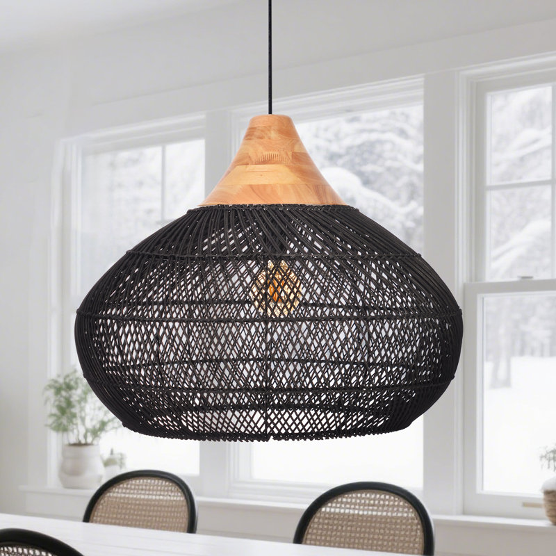 Bridin 1 - Light Natural Geometric Pendant, Black, 17.72" H x 23.62" W x 23.62" D