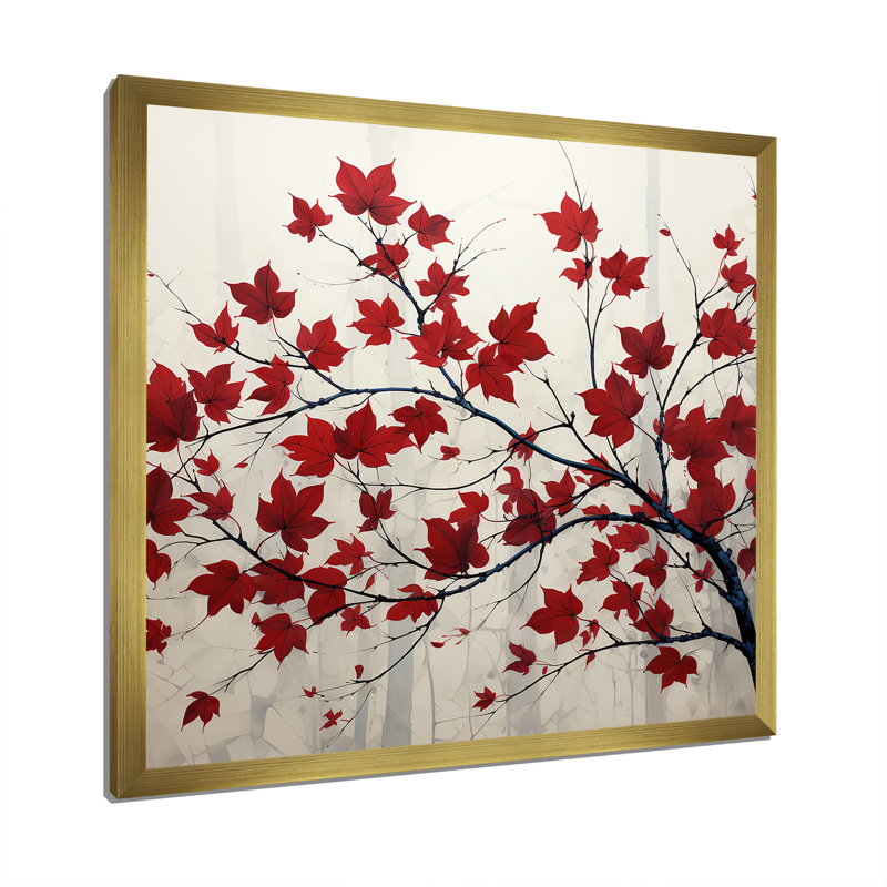 Red Leaves Scarlet Simplicity - feuilles, art mural encadré, Cadre doré simple, H 30 po x l 30 po x P 1 po