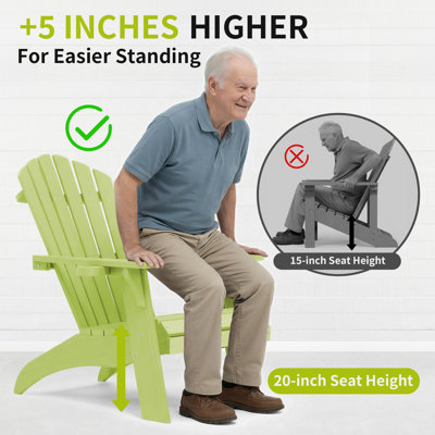 Chaise de patio Adirondack, surdimensionné pour l'extérieur 350 lb avec porte-gobelet, siège d'extérieur toutes saisons résistant aux intempéries et à la décoloration, vert