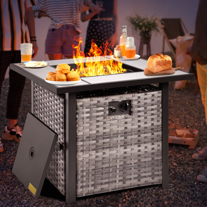 Allcot Steel Propane Outdoor Fire Pit Table With Lid, Grayish Brown