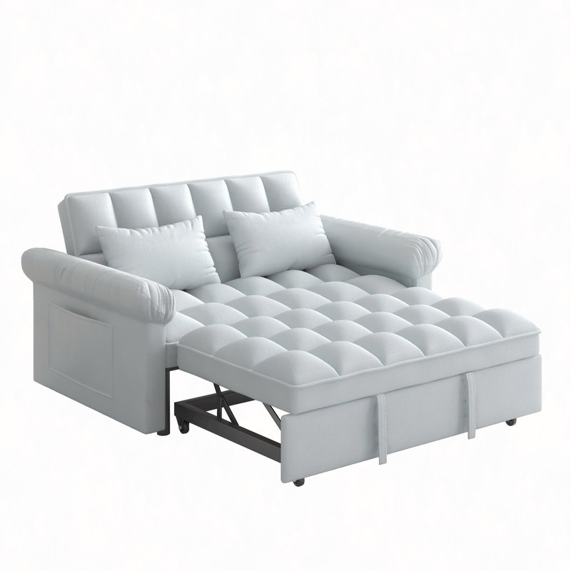 Loveseats Sofa Bed With Pull-Out Bed,Adjsutable Back, Gray