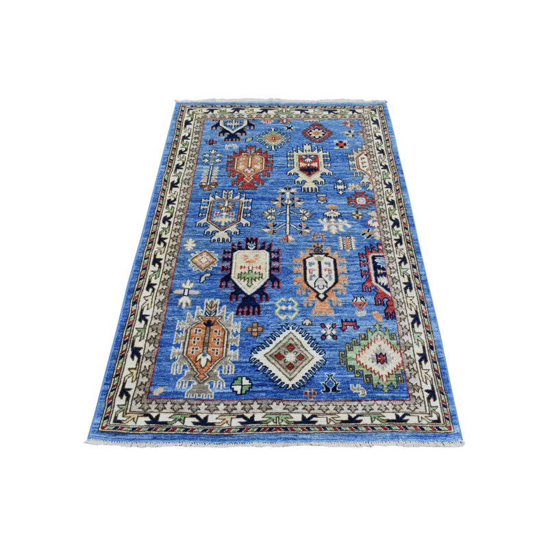 Tapis oriental 3 po x 7 po x 5 po x 4 po bleu clair tissé à la main Ersari avec de grands éléments, teinture naturelle, velours doux et luxuriant, tapis oriental 355E8A78F0FF410796B1234A741FBE64