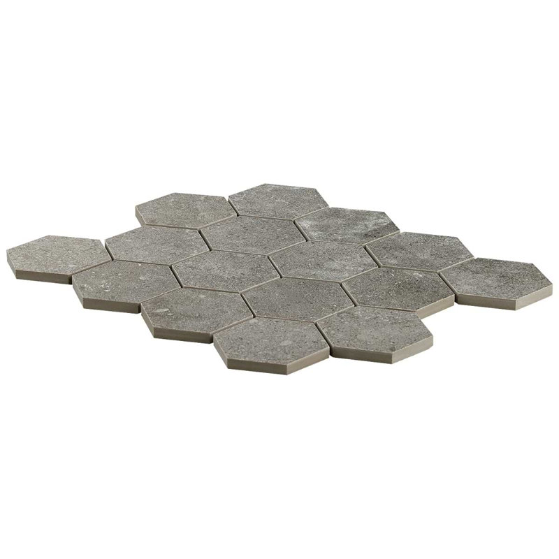 New Rock Fumo Gray 3" Hex Matte Porcelain Mosiac, Fossil Dark Gray