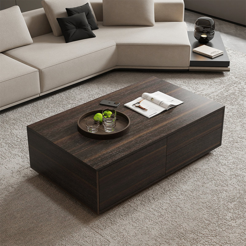 Modern simple rectangular storage coffee table, Smoky, 14.6" H x 39.4" L x 24.4"  W