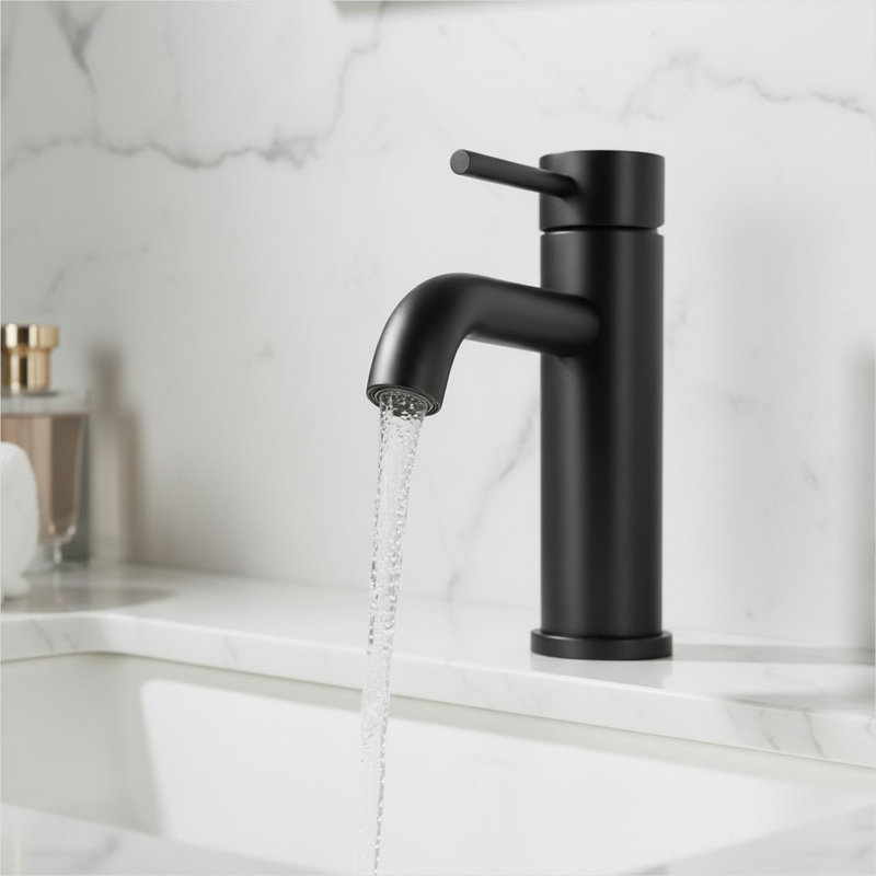 Robinet de salle de bain moderne en acier inoxydable noir de jais avec poignée à levier unique et fixation à trou unique, cartouche à disque en céramique, débit de 1,2 GPM