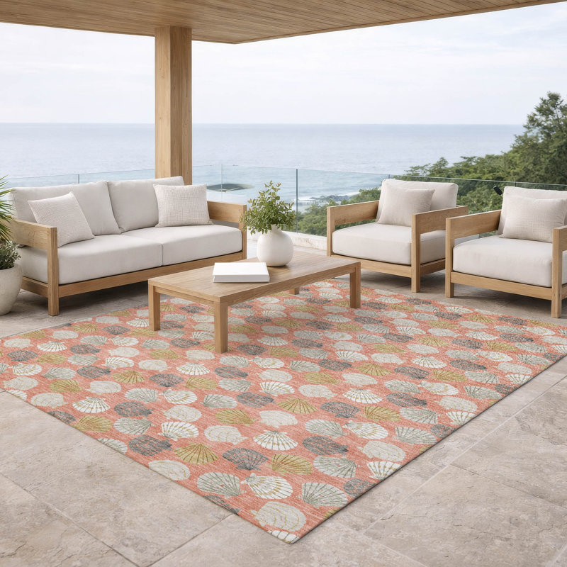 Tapis côtier intérieur / extérieur lavable à la machine ACN2986, Saumon, 10 pi x 14 pi