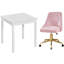 Ensemble de bureau à domicile et de chaises, bureau d'ordinateur carré blanc avec ensemble de chaises pivotantes en velours, bureau de jeu et chaise de travail en velours à hauteur réglable, poste de travail multi-paquets à charge statique 490 LBS, ensemble de bureau de fauteuil roulant