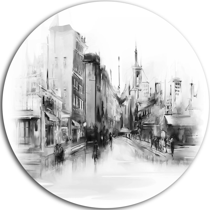 «Black and White City», impression sur métal, H 23 po x l 23 po x P 1 po