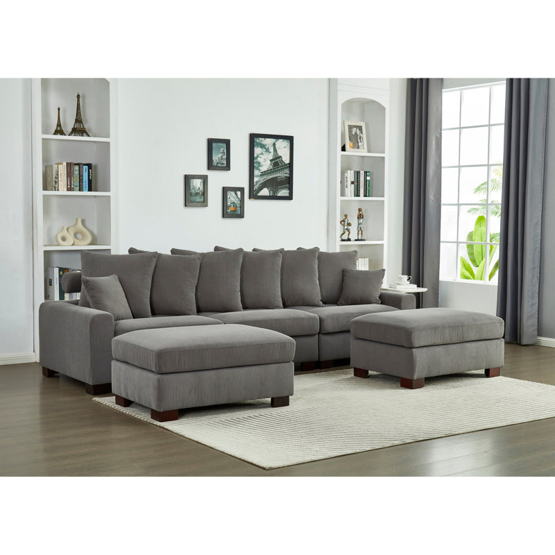 Canapé modulaire modulaire, canapé convertible surdimensionné à 5 places en forme de L et de U, tissu en velours côtelé, Gris