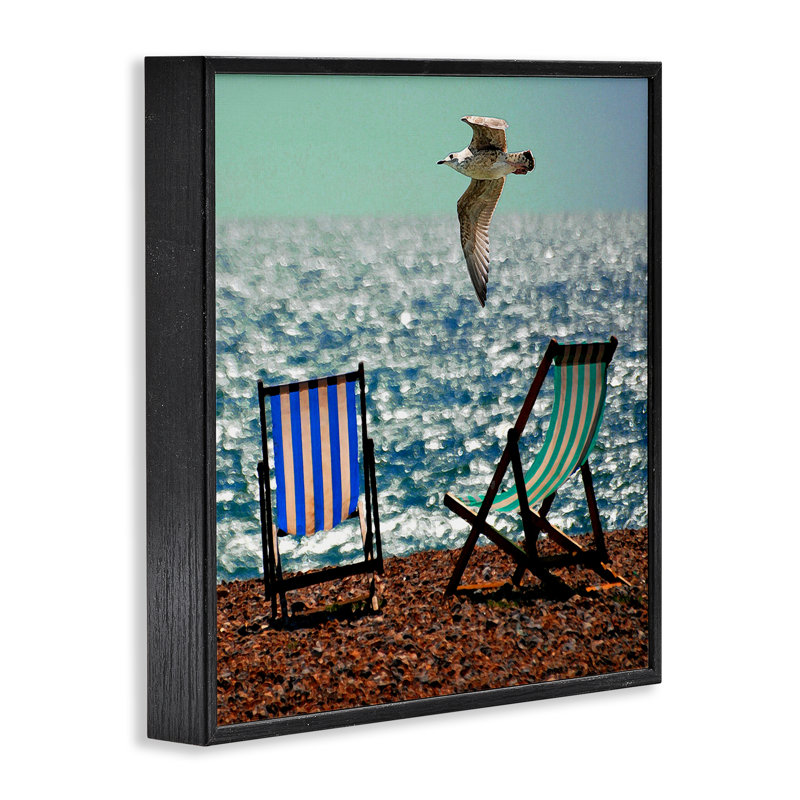 Glorious Flight, chaises de plage encadrées, dessin de Marcus Prime, H 12 po x l 12 po, Giclée encadrée noir minuit