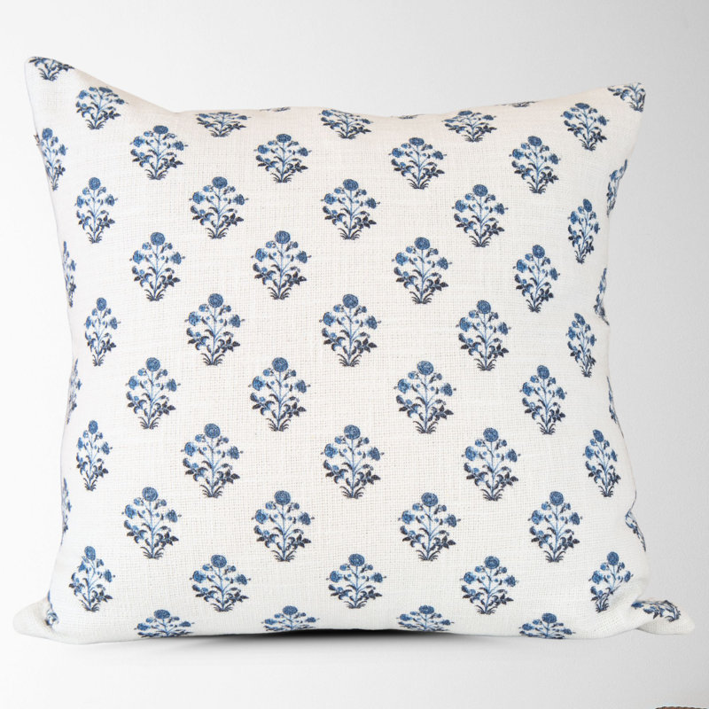 Floral Cotton Pillow Cover, Square, Blue Floral