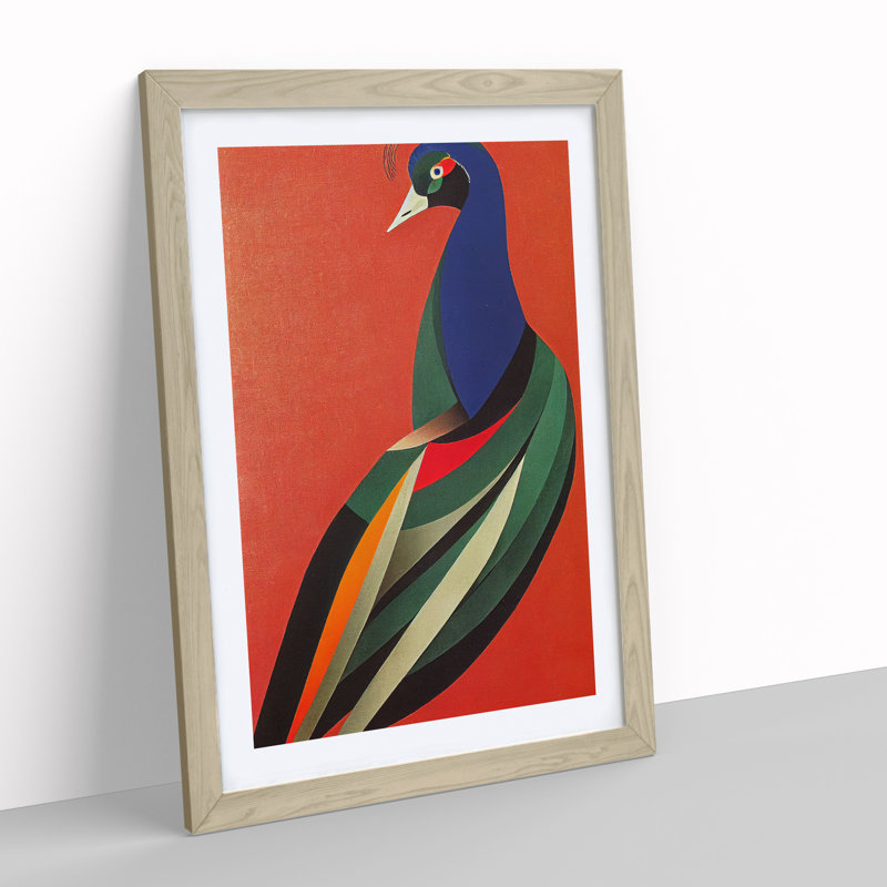 Peacock In Abstract No.6 - Wall Art, 64cm H x 46cm W, Oak Framed