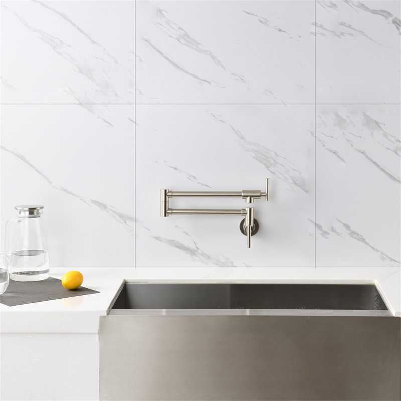Wall Mount Folding Kitchen Pot Filler Faucet, Brushed Nickel