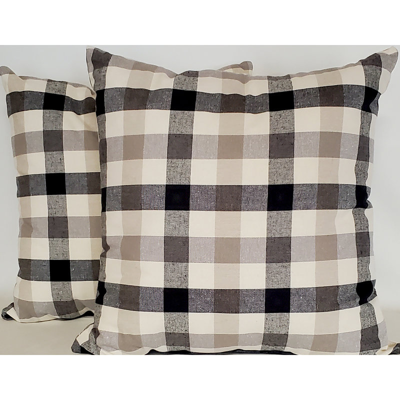Bison Check Throw Pillow 2-PC Set, Black/Tan/Cream