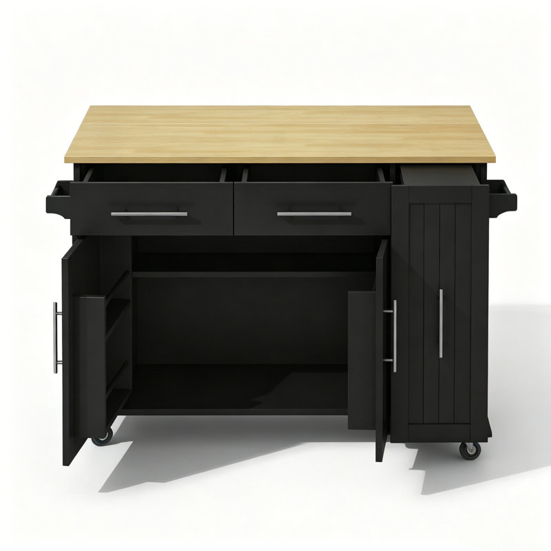 120 cm W Kitchen Island with Top, Black