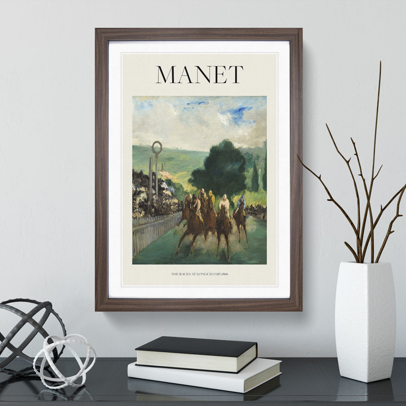 The Races at Longchamp by Edouard Manet - Picture Frame Painting, Walnut Framed, 36cm H x 27cm W x 2cm D